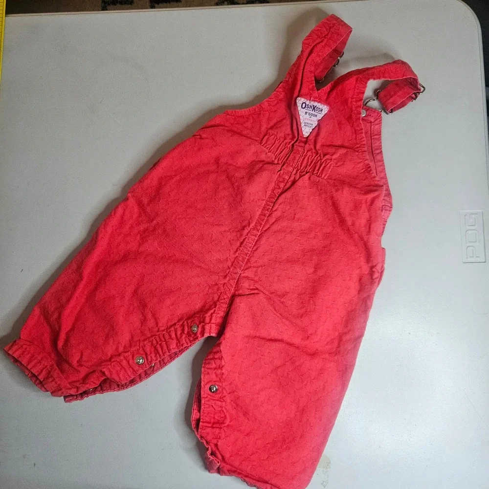 Vintage OshKosh Bgosh Red Cotton Vestbak Overalls 18M USA Made Embroidered Patch